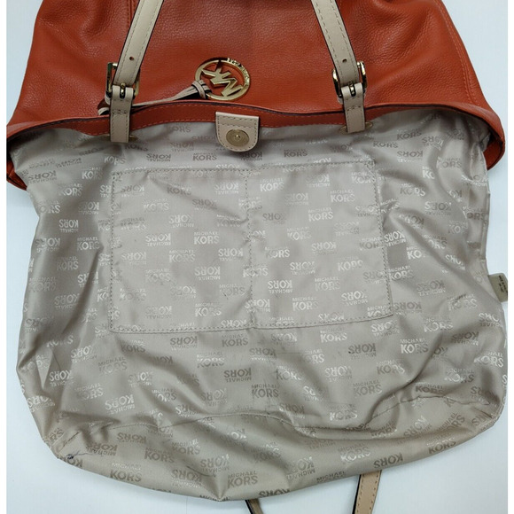 Michael Kors Jet Set Salmon Orange Pebbled Leather Double Handle Tote Bag - Picture 11 of 16